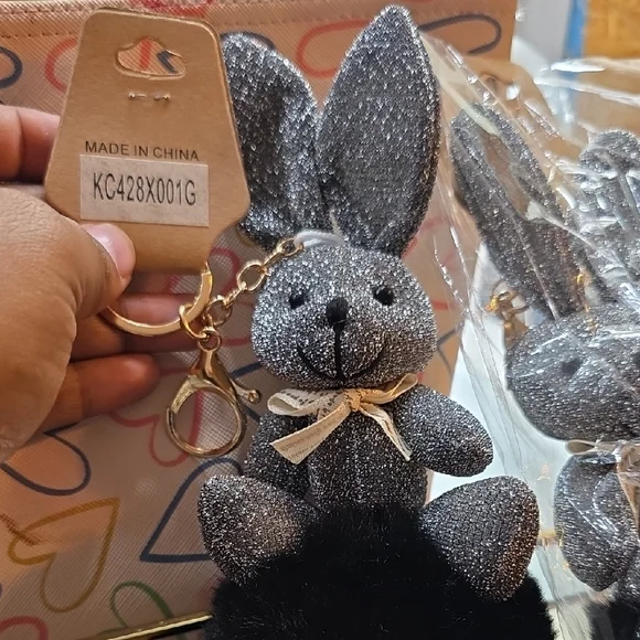 Glitter Bunny Keychain with Black Pom Pom - Picture 3 of 6